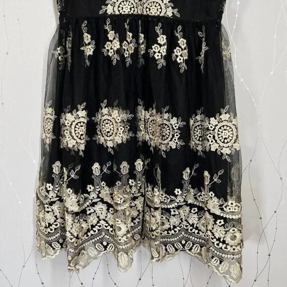 Immaculate BHLDN Black Gold Lace Flourish A-Line Dress $380 - Picture 11 of 11